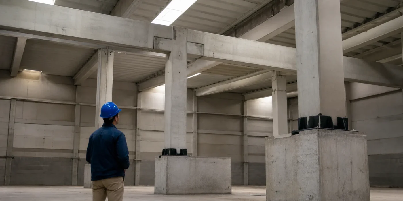 Interno di un capannone industriale prefabbricato in cemento armato