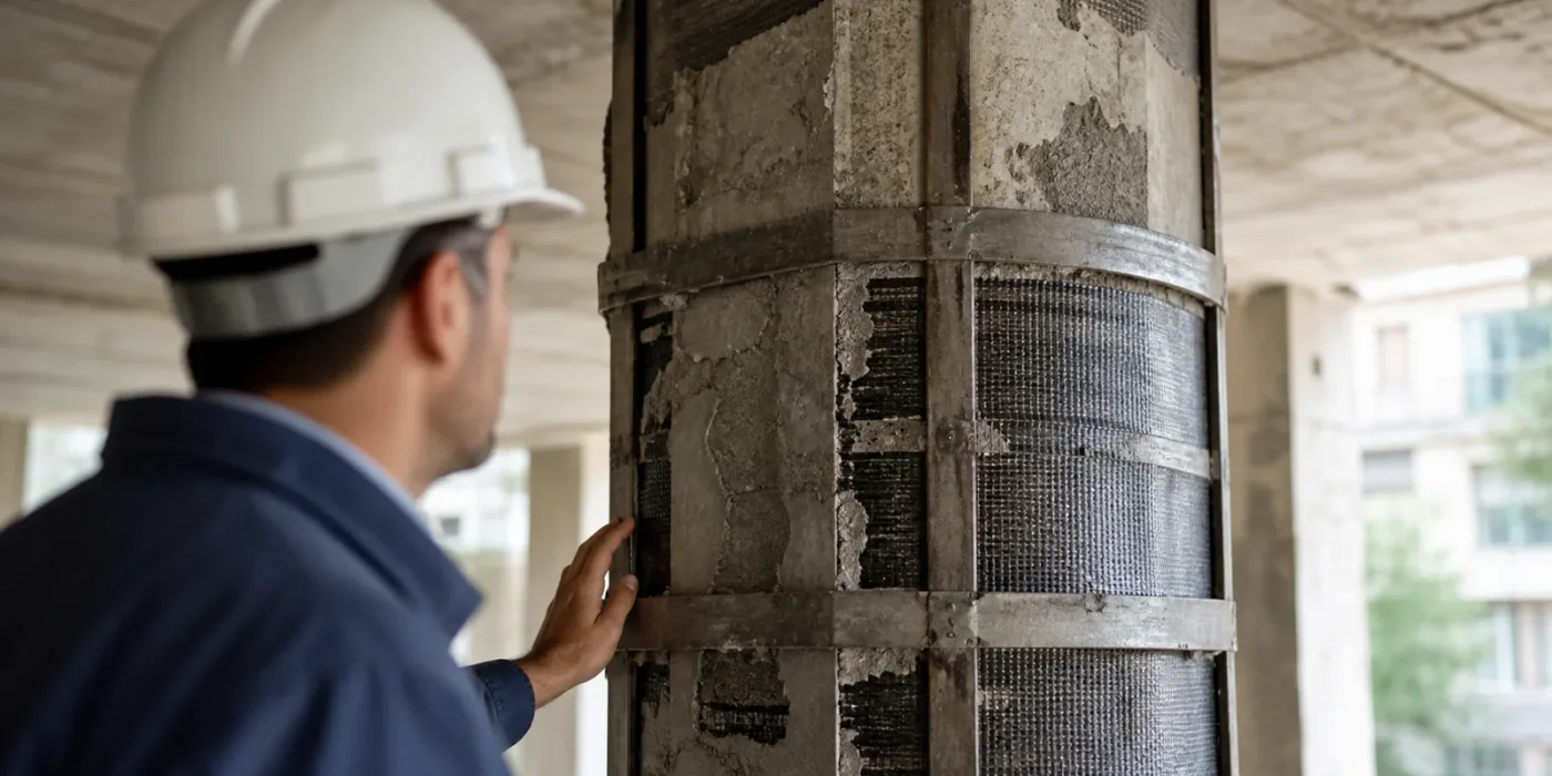 Rinforzo sismico di un pilastro in cemento armato con incamiciatura e fibre