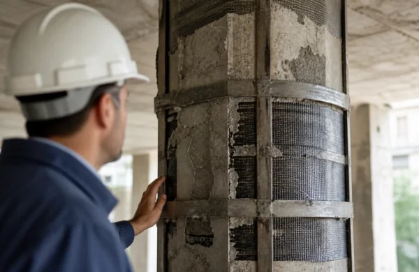 Rinforzo sismico di un pilastro in cemento armato con incamiciatura e fibre