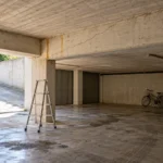 Trave in calcestruzzo armato con una fessura diagonale nell'autorimessa di un condominio